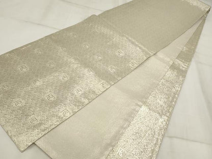 平和屋着物◎全通柄袋帯　菱文　金糸　正絹　逸品　AABH8104wj