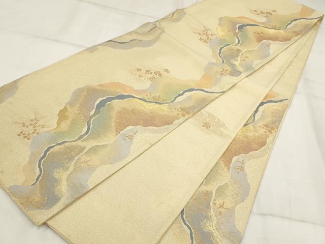平和屋着物◎両面六通柄袋帯　道長葉文　金糸　正絹　逸品　AABH8107wj