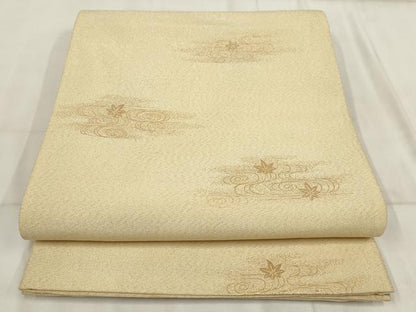 平和屋着物◎両面六通柄袋帯　道長葉文　金糸　正絹　逸品　AABH8107wj