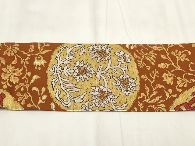 平和屋着物◎九寸名古屋帯　草花丸文　金糸　正絹　逸品　AABH8140wj