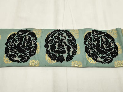 平和屋着物◎アンティーク　大正ロマン　九寸名古屋帯　草花文　金銀糸　正絹　逸品　AABH8144wj