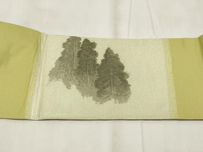 平和屋着物◎九寸名古屋帯　遠山風景樹林文　金銀糸　正絹　逸品　AABH8148wj
