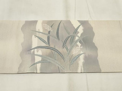 平和屋着物◎九寸名古屋帯　遠山枝葉文　銀糸　正絹　逸品　AABH8149wj
