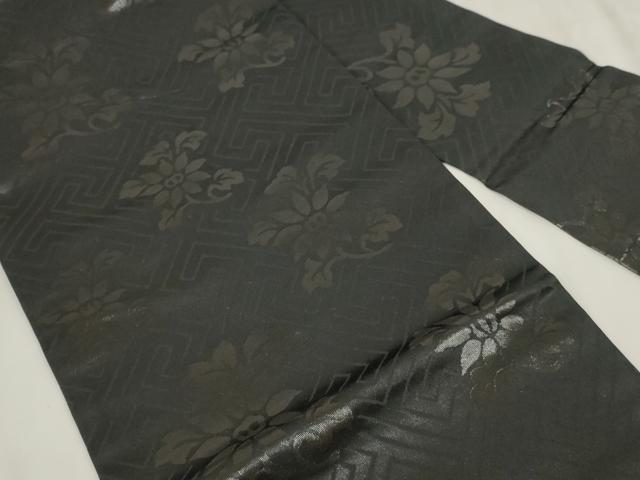 平和屋着物◎九寸名古屋帯　草花文　黒地　正絹　逸品　AABH8159wj