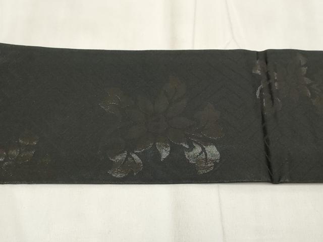 平和屋着物◎九寸名古屋帯　草花文　黒地　正絹　逸品　AABH8159wj
