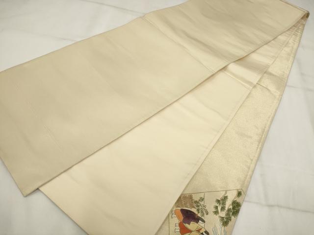 平和屋着物◎太鼓柄袋帯 手描き 地紙人物風景文 金糸 正絹 逸品 AABH8160wj