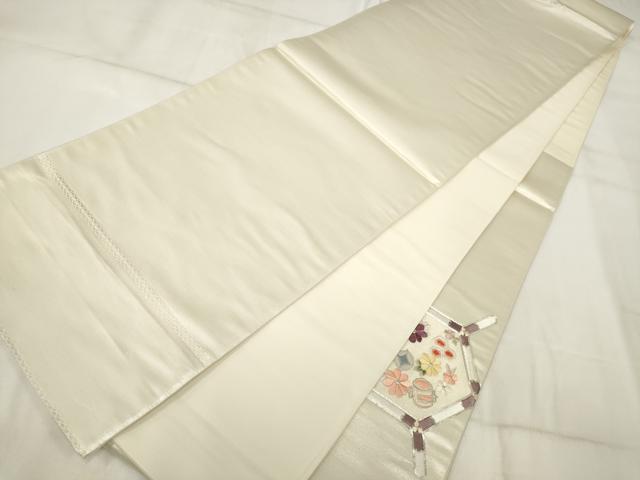 平和屋着物▼西陣　総刺繍　袋帯　亀甲花文　銀糸　証紙付き　正絹　逸品　AABH8171wj