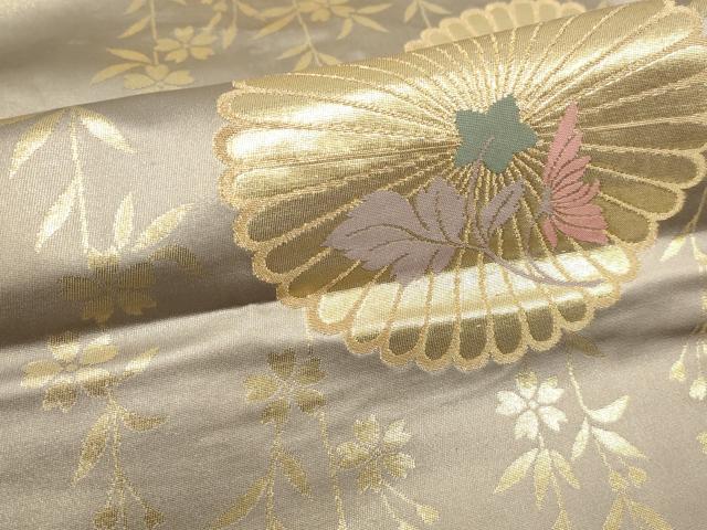 平和屋着物▼九寸名古屋帯 草花文 金糸 正絹 逸品 AABH8178wj
