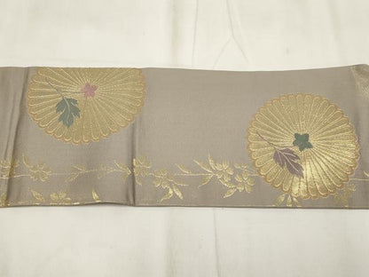 平和屋着物▼九寸名古屋帯 草花文 金糸 正絹 逸品 AABH8178wj