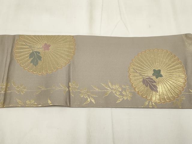 平和屋着物▼九寸名古屋帯 草花文 金糸 正絹 逸品 AABH8178wj