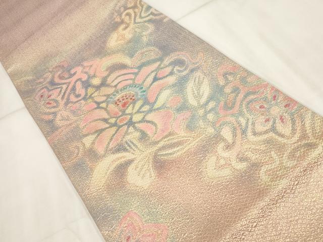 平和屋着物▼太鼓柄袋帯 草花文 暈し染め 金糸 正絹 逸品 AABH8192wj