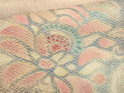 平和屋着物▼太鼓柄袋帯 草花文 暈し染め 金糸 正絹 逸品 AABH8192wj