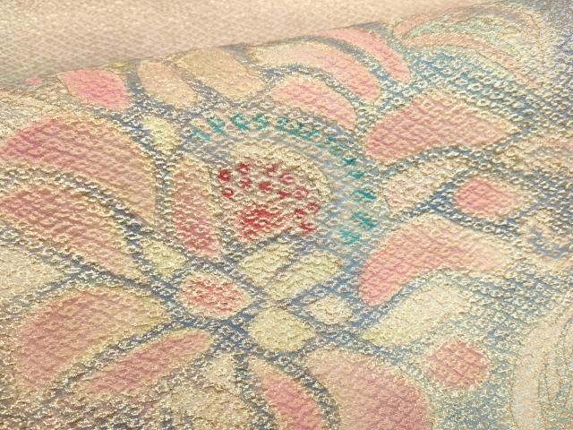 平和屋着物▼太鼓柄袋帯 草花文 暈し染め 金糸 正絹 逸品 AABH8192wj