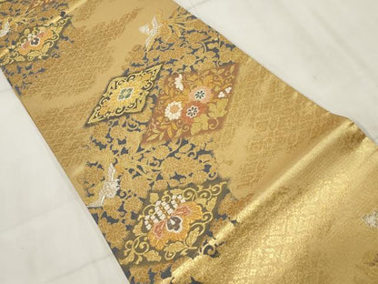 平和屋着物▼六通柄袋帯　鳳凰花菱文　金銀糸　正絹　逸品　AABH8223wj