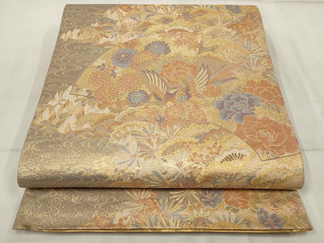 平和屋着物▼両面六通柄袋帯　地紙花鳥文　金糸　正絹　逸品　AABH8226wj