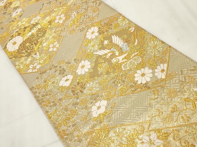 平和屋着物▼西陣 錦匠織 六通柄袋帯 花鳥文 金銀糸 証紙付き 正絹 逸品 AABH8229wj