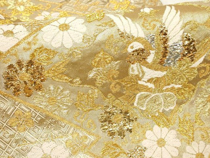 平和屋着物▼西陣 錦匠織 六通柄袋帯 花鳥文 金銀糸 証紙付き 正絹 逸品 AABH8229wj