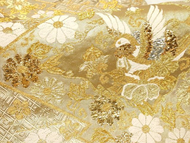 平和屋着物▼西陣 錦匠織 六通柄袋帯 花鳥文 金銀糸 証紙付き 正絹 逸品 AABH8229wj
