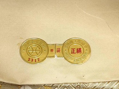 平和屋着物▼西陣 錦匠織 六通柄袋帯 花鳥文 金銀糸 証紙付き 正絹 逸品 AABH8229wj