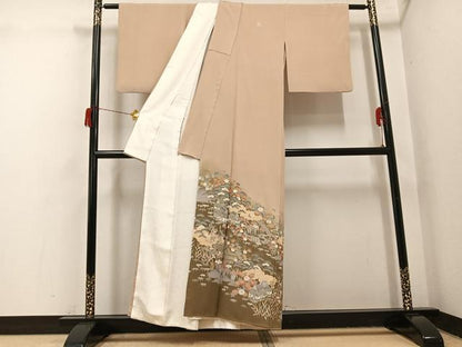 平和屋着物●豪華色留袖　友禅　風景草花文　暈し染め　金彩　正絹　逸品　AABH8241ph
