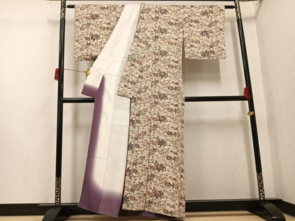 平和屋着物●上質な小紋　型染め　草花文　正絹　逸品　AABH8242ph