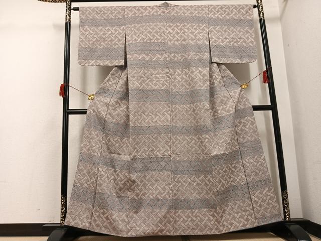 平和屋着物●上質な小紋　紬地　絞り　横段文　正絹　逸品　AABH8244ph