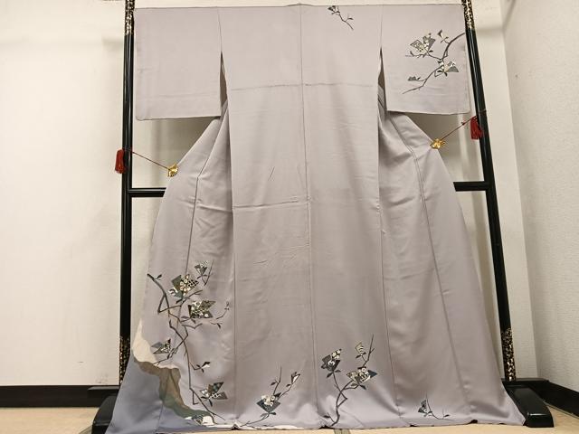 平和屋着物●訪問着　駒刺繍　枝花文　金彩　ロング丈　正絹　逸品　AABH8245ph