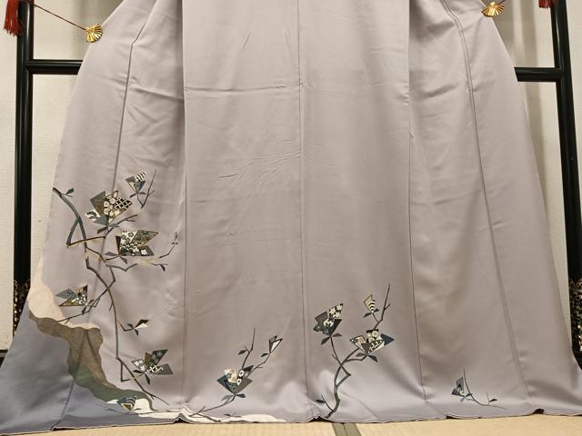 平和屋着物●訪問着　駒刺繍　枝花文　金彩　ロング丈　正絹　逸品　AABH8245ph