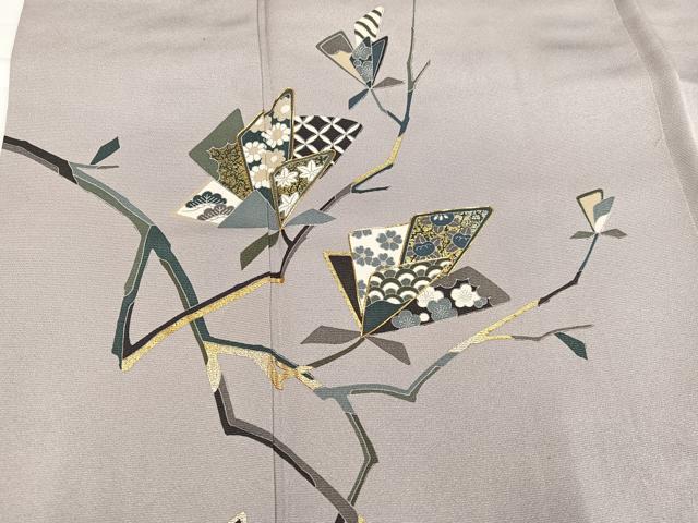 平和屋着物●訪問着　駒刺繍　枝花文　金彩　ロング丈　正絹　逸品　AABH8245ph