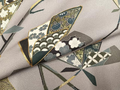 平和屋着物●訪問着　駒刺繍　枝花文　金彩　ロング丈　正絹　逸品　AABH8245ph