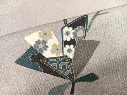 平和屋着物●訪問着　駒刺繍　枝花文　金彩　ロング丈　正絹　逸品　AABH8245ph
