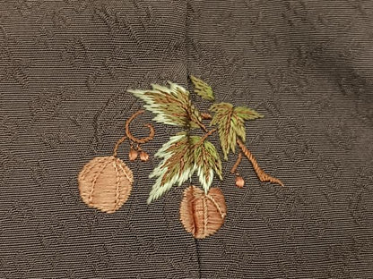平和屋着物●お召　草花地紋　色無地　樺色　正絹　逸品　AABH8249ph