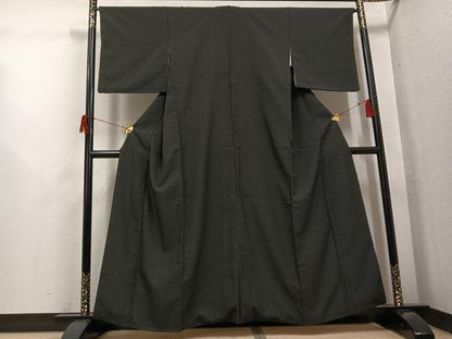 平和屋着物●お召　十字絣　黒地　正絹　逸品　AABH8253ph