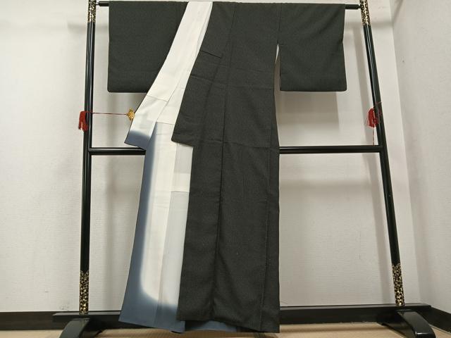 平和屋着物●お召　十字絣　黒地　正絹　逸品　AABH8253ph