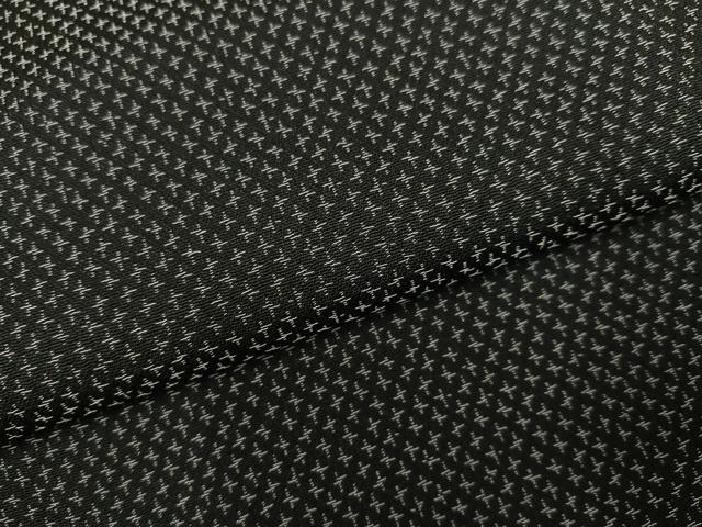 平和屋着物●お召　十字絣　黒地　正絹　逸品　AABH8253ph