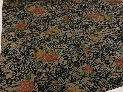 平和屋着物●上質な小紋　紬地　型染め　松竹梅草花文　正絹　逸品　AABH8255ph