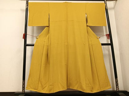平和屋着物●上質な色無地　黄朽葉色　正絹　逸品　AABH8256ph