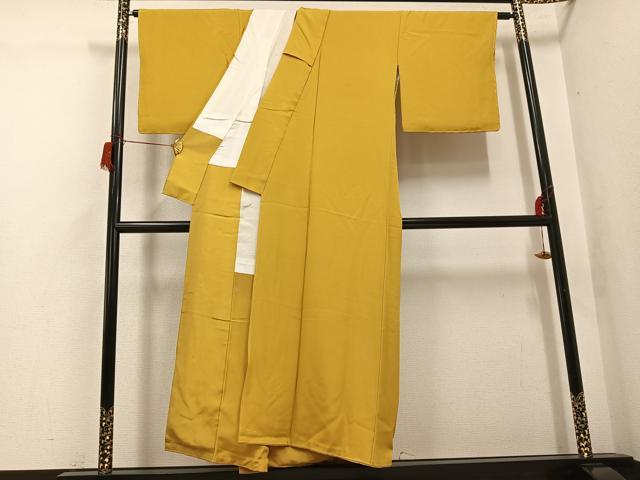 平和屋着物●上質な色無地　黄朽葉色　正絹　逸品　AABH8256ph