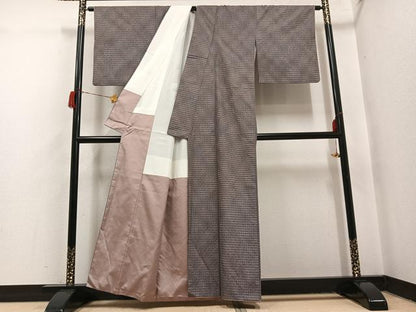 平和屋着物●上質な紬　眼鏡織　吉野織　格子　正絹　逸品　AABH8258ph