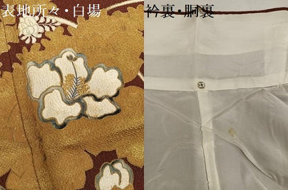 平和屋着物●浦野理一　色留袖　草花文　金彩　鬼しぼ縮緬　正絹　逸品　AABH8260ph