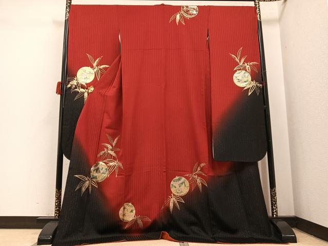 平和屋着物●豪華振袖　松竹梅飛鶴毬文　暈し染め　金彩　金通し地　ロング丈　正絹　逸品　AABH8262ph