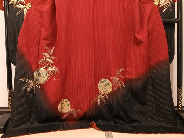 平和屋着物●豪華振袖　松竹梅飛鶴毬文　暈し染め　金彩　金通し地　ロング丈　正絹　逸品　AABH8262ph
