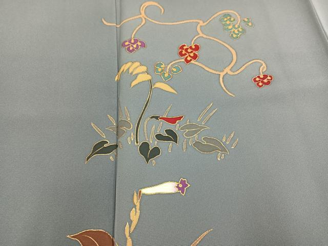 平和屋着物●訪問着　駒刺繍　草花文　金彩　正絹　逸品　AABH8264ph