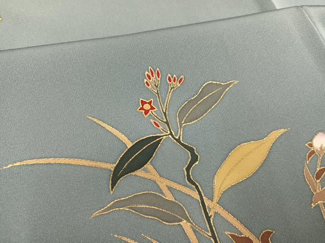 平和屋着物●訪問着　駒刺繍　草花文　金彩　正絹　逸品　AABH8264ph