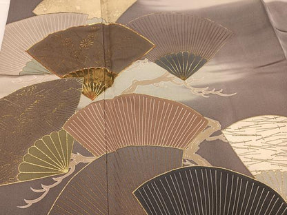 平和屋着物●訪問着　友禅　西村吉右衛門　駒刺繍　扇面草花文　暈し染め　金彩　正絹　逸品　未使用　AABH8265ph