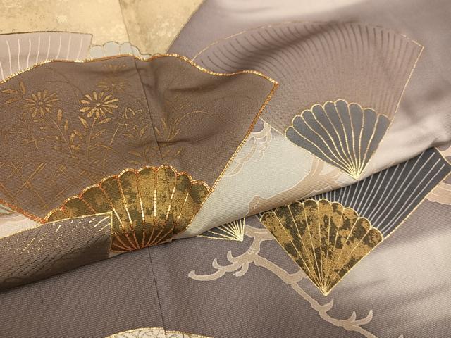 平和屋着物●訪問着　友禅　西村吉右衛門　駒刺繍　扇面草花文　暈し染め　金彩　正絹　逸品　未使用　AABH8265ph