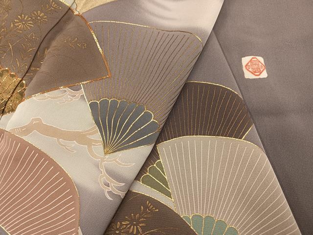 平和屋着物●訪問着　友禅　西村吉右衛門　駒刺繍　扇面草花文　暈し染め　金彩　正絹　逸品　未使用　AABH8265ph