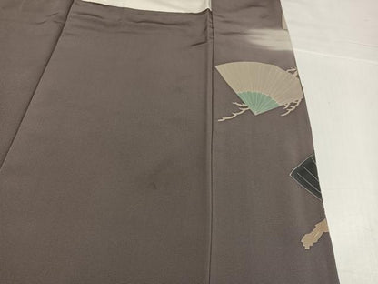 平和屋着物●訪問着　友禅　西村吉右衛門　駒刺繍　扇面草花文　暈し染め　金彩　正絹　逸品　未使用　AABH8265ph