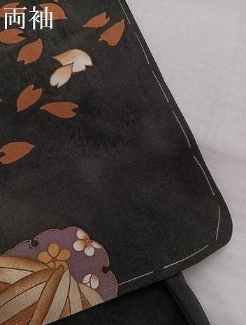 平和屋着物●訪問着　草花文　黒地　金彩　正絹　逸品　未使用　AABH8266ph