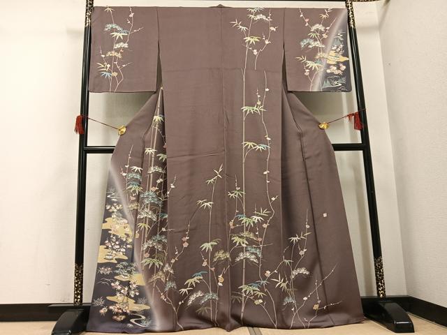 平和屋着物●京友禅作家　関谷泰三　訪問着　松竹梅風景文　暈し染め　正絹　逸品　AABH8268ph